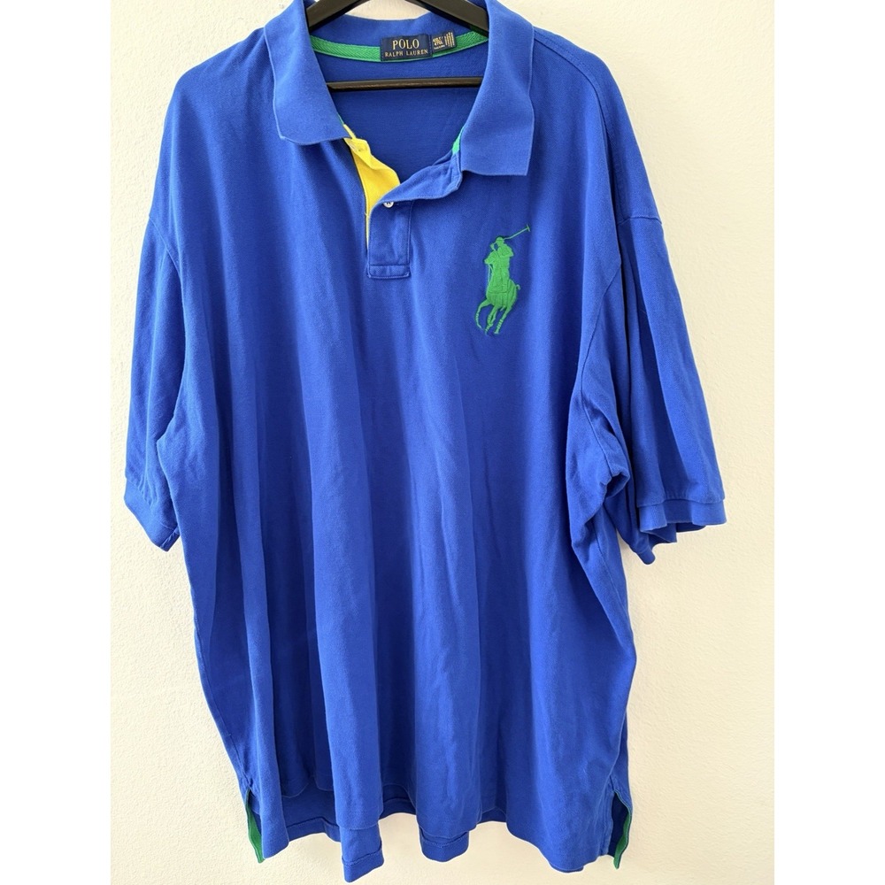 Polo Ralph Lauren Mens Polo Shirt 4XLT Blue Green Yellow Big Pony #3